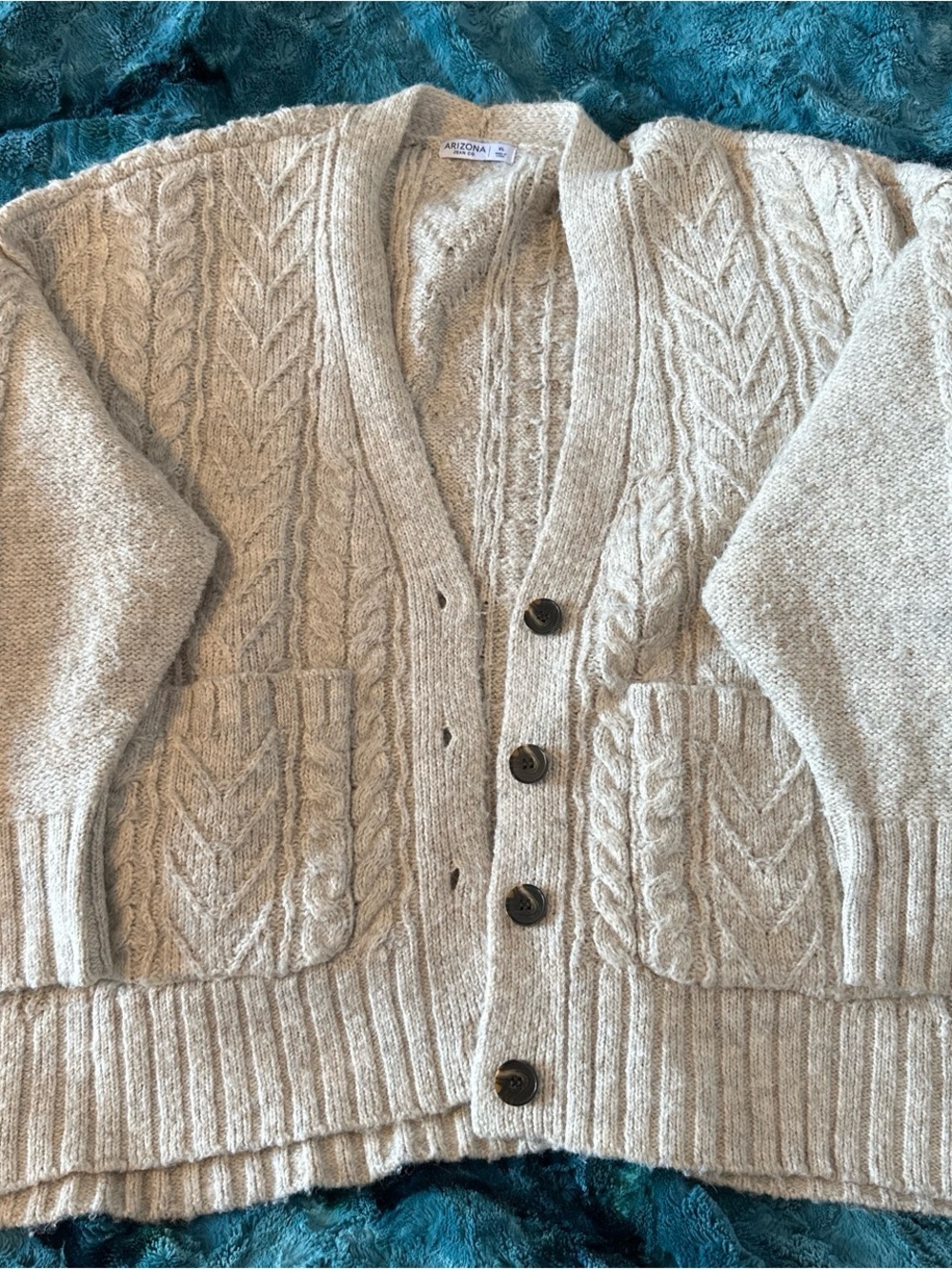 Arizona Jean Company Cream Cable Knit Cardigan with Pockets - Picture 1 of 4